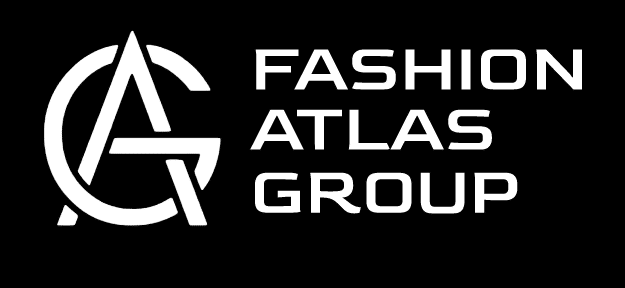A black background displays a white, stylized "FA" logo to the left of the bold, uppercase text "FASHION ATLAS GROUP.