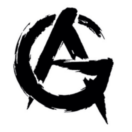 A bold, black brushstroke logo featuring the letter 'A' centered within a larger, brushstroke-styled letter 'G,' both intertwined to create a cohesive design on a white background.