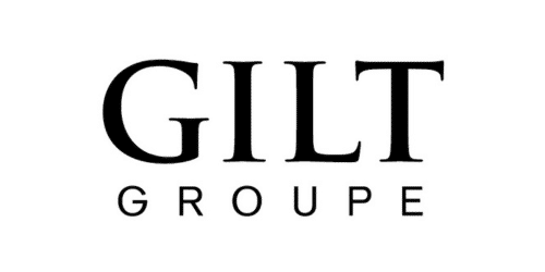 The image displays the logo of Gilt Groupe, featuring the company name in bold, uppercase black letters on a white background. "Gilt" is written in a larger font above "Groupe," which is written in a smaller font with space between each letter.
