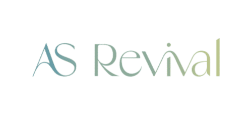 Logo with the text "AS Revival" in a gradient transitioning from blue to green. The font is sleek and modern, with the second "v" in "Revival" stylized as an inverted "v". The background is white.